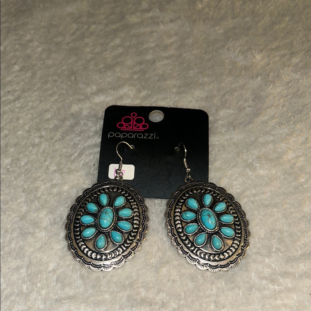 Paparazzi Turquoise Floral Silver Earrings
